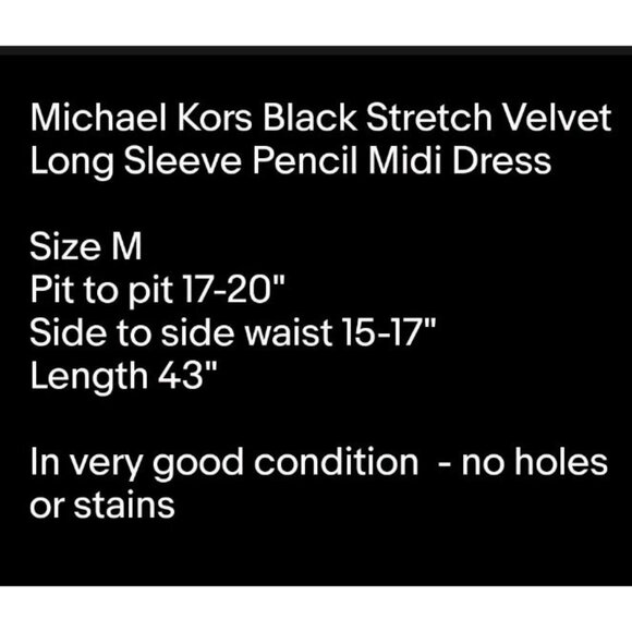 Black Stretch Velvet Long Sleeve Pencil Midi Dress Goth Witchy Michael Kors Sz M - Picture 7 of 7